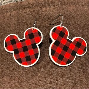 Buffalo plaid Mickey earrings​